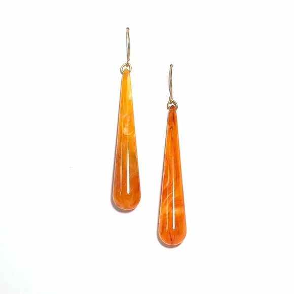 Honey Amber Long Teardrop Lucite Statement Earring - Picture 1 of 7
